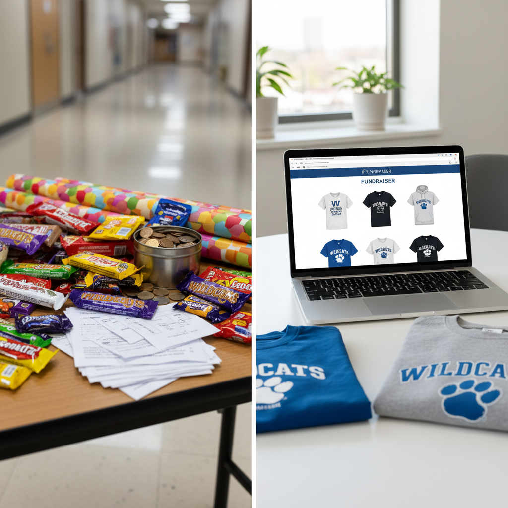 Comparison chart of school fundraising ROI across merchandise, candy sales, car washes, and donation campaigns